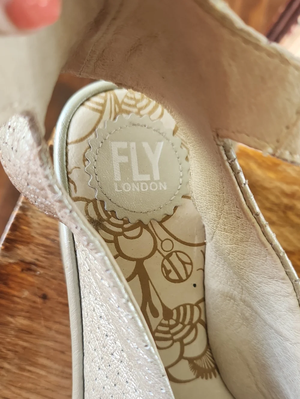 Fly London sz 38  Metallic silver shoe wedge style us 7.5-8